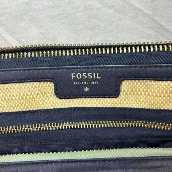FOSSIL ELIZA Crossbody Blue Multi-Striped Coated Canvas Messenger Bag Purse - Picture 2 of 14